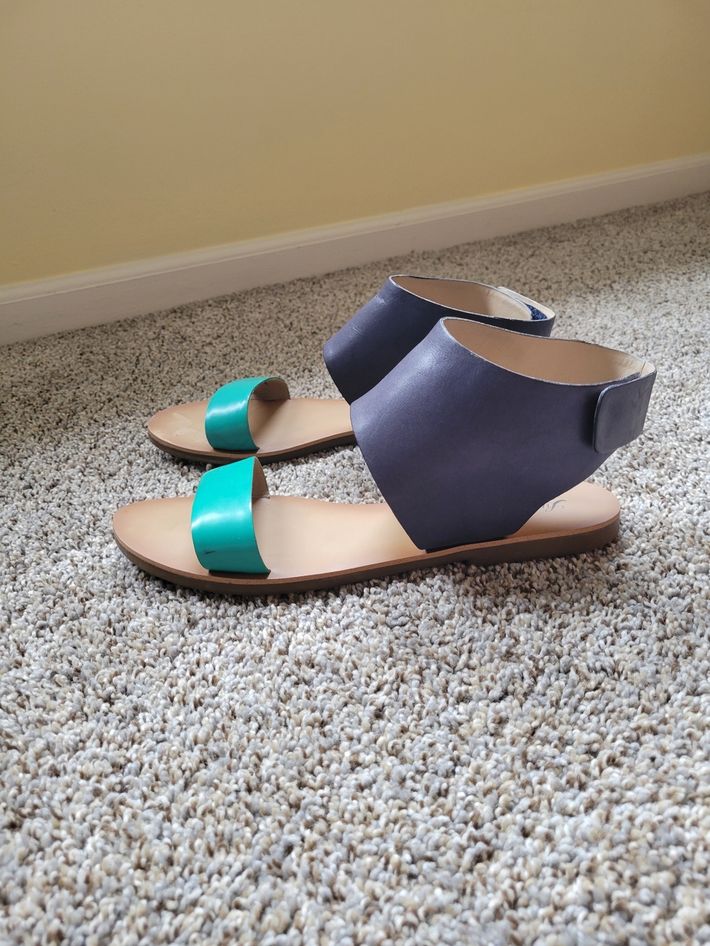 Lucky Brand Two-Tone Ankle Cuff Sandals in Teal and Navy